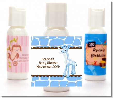 Giraffe Blue - Personalized Baby Shower Lotion Favors