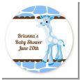 Giraffe Blue - Round Personalized Baby Shower Sticker Labels thumbnail