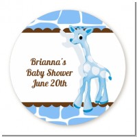 Giraffe Blue - Round Personalized Baby Shower Sticker Labels