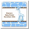 Giraffe Blue - Square Personalized Baby Shower Sticker Labels thumbnail
