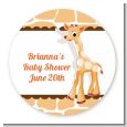 Giraffe Brown - Round Personalized Baby Shower Sticker Labels thumbnail