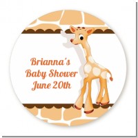 Giraffe Brown - Round Personalized Baby Shower Sticker Labels