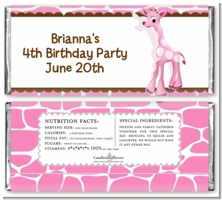 Giraffe Pink - Personalized Birthday Party Candy Bar Wrappers