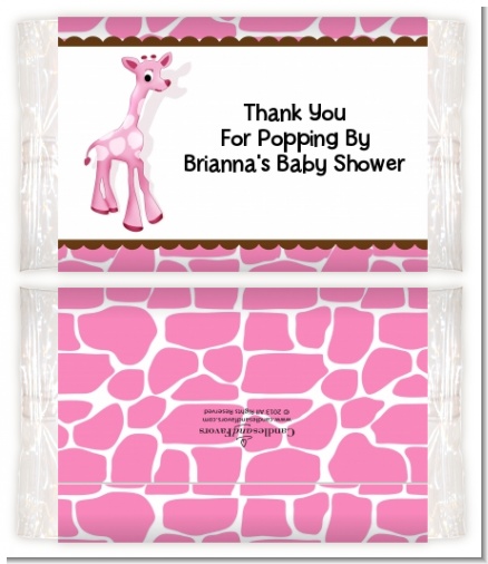 Giraffe Pink - Personalized Popcorn Wrapper Baby Shower Favors