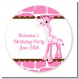 Giraffe Pink - Round Personalized Birthday Party Sticker Labels thumbnail