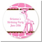 Giraffe Pink - Round Personalized Birthday Party Sticker Labels