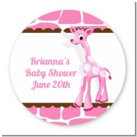 Giraffe Pink - Round Personalized Baby Shower Sticker Labels