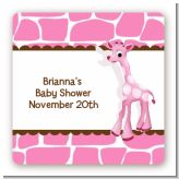 Giraffe Pink - Square Personalized Baby Shower Sticker Labels
