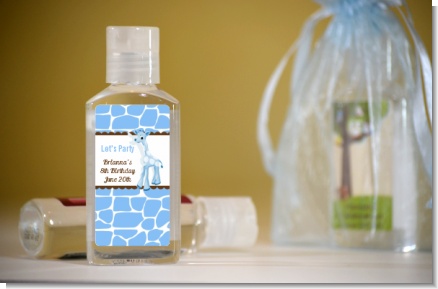 Giraffe Blue - Personalized Birthday Party Hand Sanitizers Favors