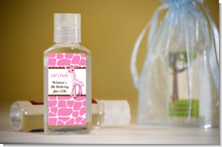 Giraffe Pink - Personalized Birthday Party Hand Sanitizers Favors