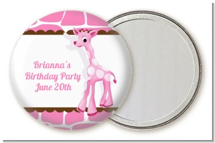 Giraffe Pink - Personalized Birthday Party Pocket Mirror Favors