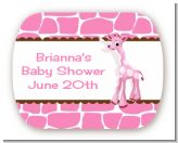 Giraffe Pink - Personalized Baby Shower Rounded Corner Stickers