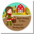 Country Girl Apple Picking - Round Personalized Birthday Party Sticker Labels thumbnail