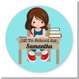 Girl Student - Round Personalized School Sticker Labels
