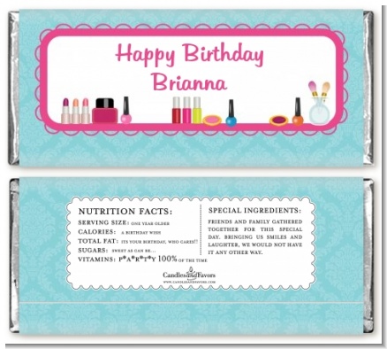 Glamour Girl Makeup Party - Personalized Birthday Party Candy Bar Wrappers