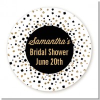 Glitter Black and White - Round Personalized Bridal Shower Sticker Labels