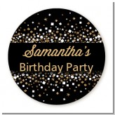 Gold Glitter and Black - Round Personalized Birthday Party Sticker Labels