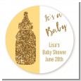 Gold Glitter Baby Bottle - Round Personalized Baby Shower Sticker Labels thumbnail