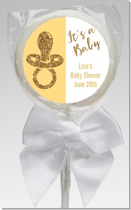 Gold Glitter Baby Pacifier - Personalized Baby Shower Lollipop Favors