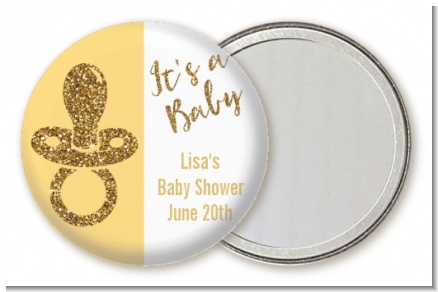 Gold Glitter Baby Pacifier - Personalized Baby Shower Pocket Mirror Favors