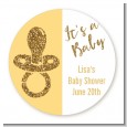 Gold Glitter Baby Pacifier - Round Personalized Baby Shower Sticker Labels thumbnail