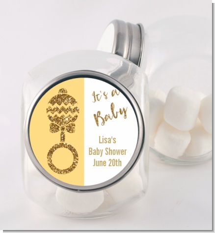 Gold Glitter Baby Rattle - Personalized Baby Shower Candy Jar