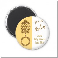 Gold Glitter Baby Rattle - Personalized Baby Shower Magnet Favors