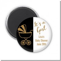 Gold Glitter Black Carriage - Personalized Baby Shower Magnet Favors