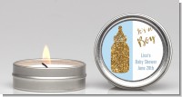 Gold Glitter Blue Baby Bottle - Baby Shower Candle Favors