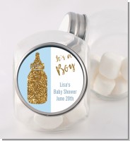 Gold Glitter Blue Baby Bottle - Personalized Baby Shower Candy Jar