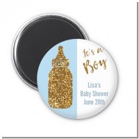 Gold Glitter Blue Baby Bottle - Personalized Baby Shower Magnet Favors