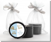 Gold Glitter Blue Carriage - Baby Shower Black Candle Tin Favors