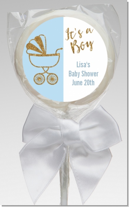 Gold Glitter Blue Carriage - Personalized Baby Shower Lollipop Favors