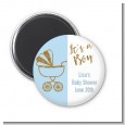 Gold Glitter Blue Carriage - Personalized Baby Shower Magnet Favors thumbnail