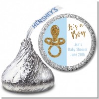 Gold Glitter Blue Pacifier - Hershey Kiss Baby Shower Sticker Labels