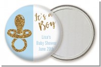 Gold Glitter Blue Pacifier - Personalized Baby Shower Pocket Mirror Favors