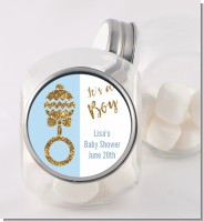 Gold Glitter Blue Rattle - Personalized Baby Shower Candy Jar