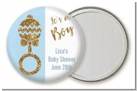 Gold Glitter Blue Rattle - Personalized Baby Shower Pocket Mirror Favors