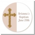 Gold Glitter Cross Beige - Round Personalized Baptism / Christening Sticker Labels thumbnail