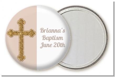 Gold Glitter Cross Beige - Personalized Baptism / Christening Pocket Mirror Favors