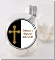 Gold Glitter Cross Black - Personalized Baptism / Christening Candy Jar