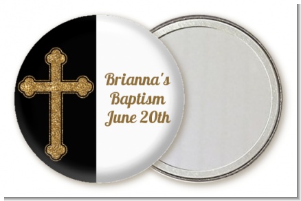 Gold Glitter Cross Black - Personalized Baptism / Christening Pocket Mirror Favors