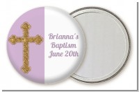 Gold Glitter Cross Lavendar - Personalized Baptism / Christening Pocket Mirror Favors