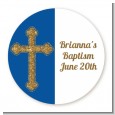 Gold Glitter Cross Navy Blue - Round Personalized Baptism / Christening Sticker Labels thumbnail