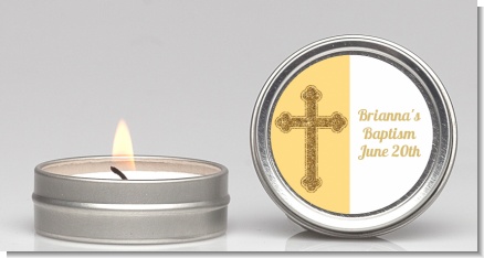 Gold Glitter Cross Yellow - Baptism / Christening Candle Favors