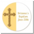 Gold Glitter Cross Yellow - Round Personalized Baptism / Christening Sticker Labels thumbnail