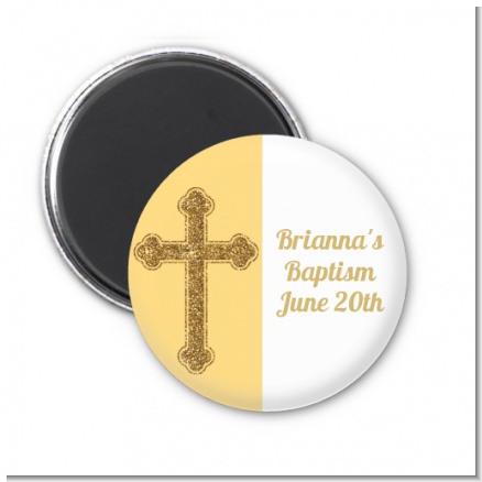 Gold Glitter Cross Yellow - Personalized Baptism / Christening Magnet Favors