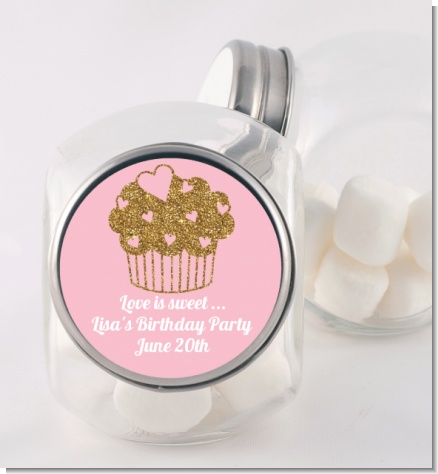 Gold Glitter Cupcake - Personalized Birthday Party Candy Jar