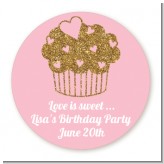 Gold Glitter Cupcake - Round Personalized Birthday Party Sticker Labels