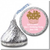 Gold Glitter Cupcake - Hershey Kiss Birthday Party Sticker Labels